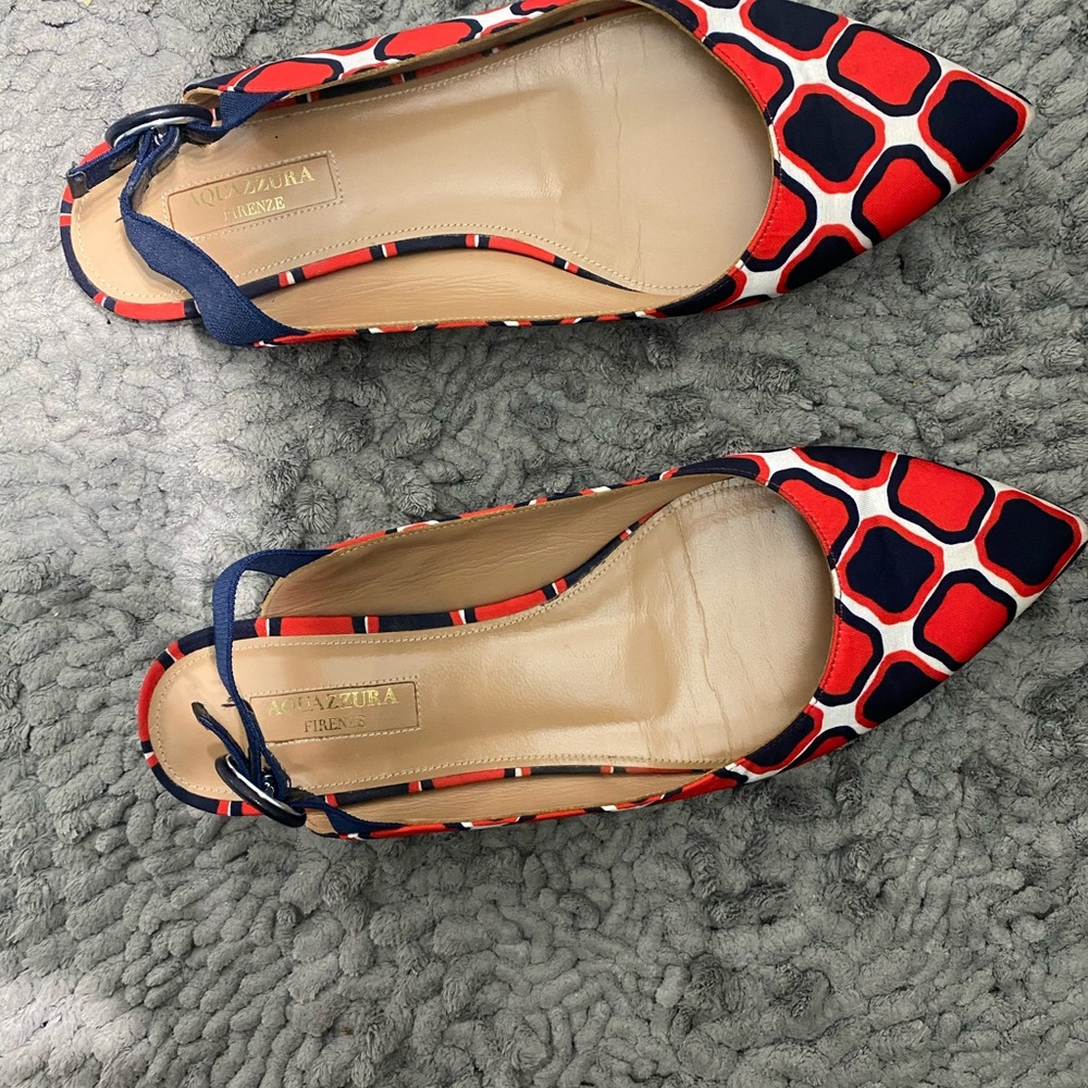 Aquazzura designer slingback ballet flats pointed toe geometric red blue size 8 - Picture 9 of 9
